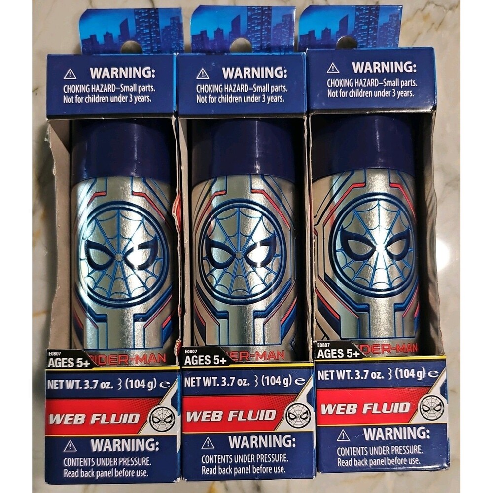 Qty 3 - Spider-Man Blue Web Fluid Refill 3.7oz - Hasbro Marvel Sealed NOS NIB